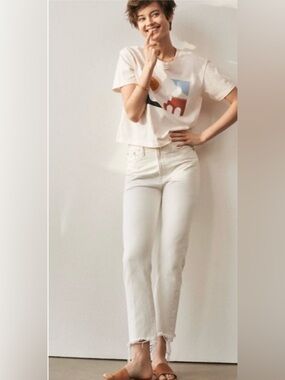 Madewell The Perfect Summer Jean Tile White Raw Hem Straight Leg Size 26